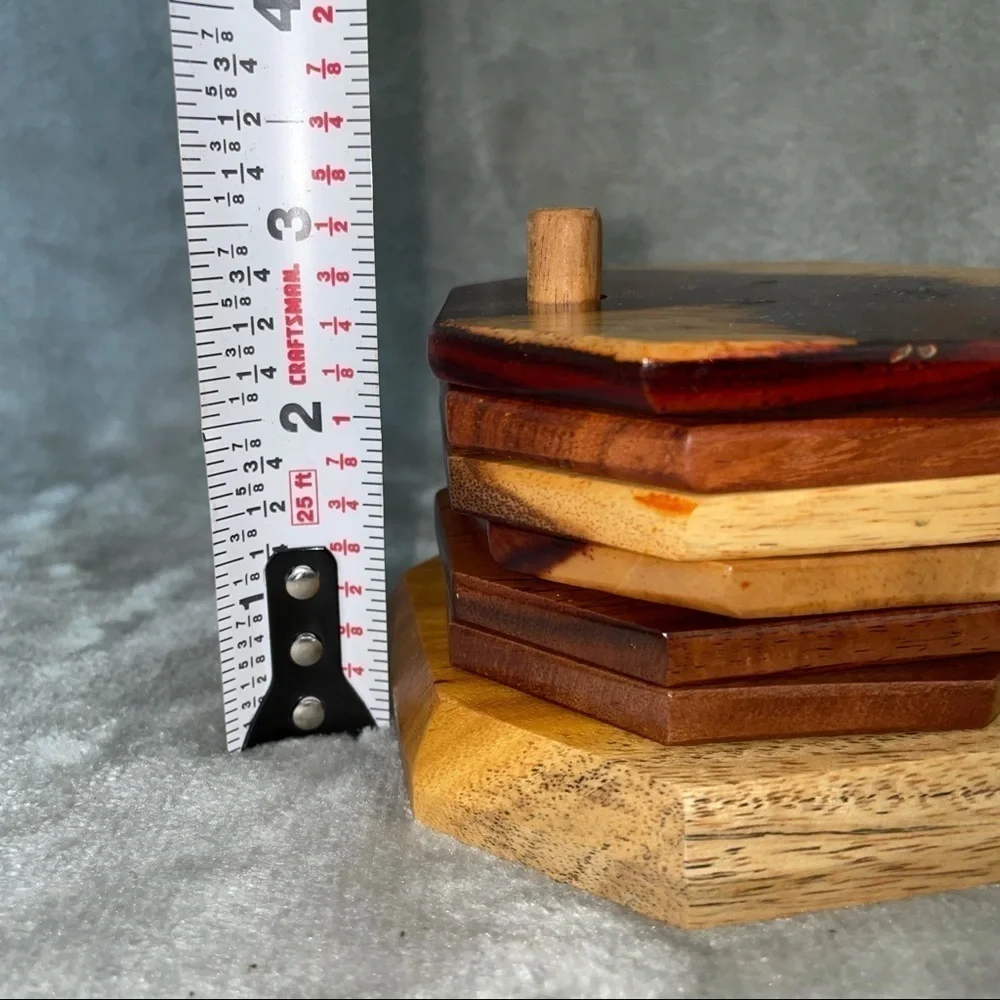 Handmade Wood Octagon Coasters Set of 6 with Holder Geometric Home Decor